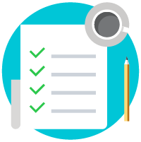 Adviser's checklist and coffee in a meeting graphic